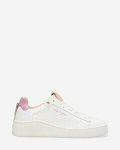 Sneaker smooth leather suede detail white lilac