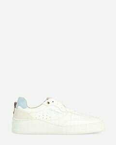Sneaker smooth leather suede detail white blue