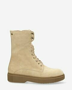 Lace up boot suede beige