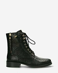Lace-up boot croco printed leather black