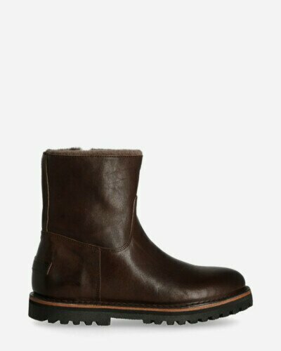 Wool lined ankle boot smooth leather dark brown