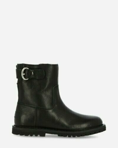 Wool lined ankle boot vegetable leather black