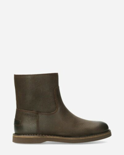 Lined ankle boot waxed structure leather brown