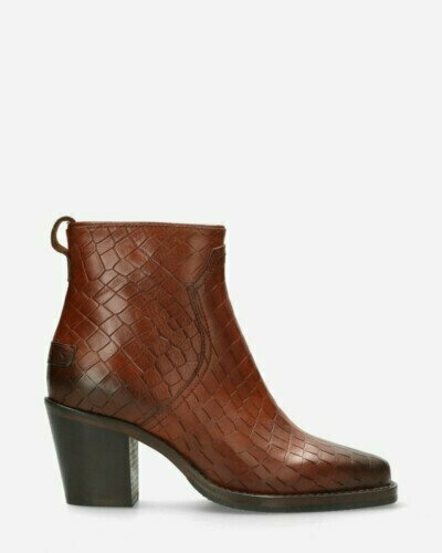 Ankle boot croco printed leather cognac