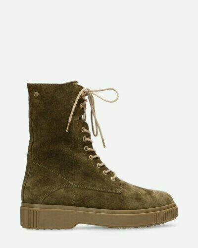 Lace up boot suede green