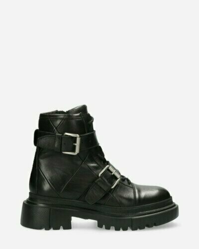 Bikerboot smooth leather with buckles black