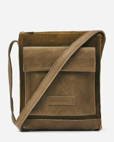 Crossbody bag leather-mix warm brown