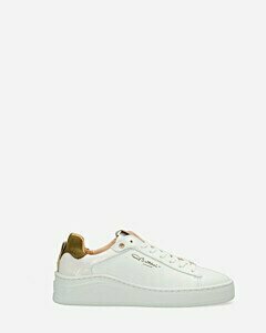 Sneaker smooth leather suede detail white olive