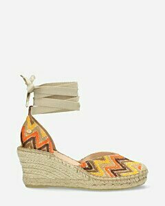 Espadrille wedges with ankle strap jacquard brown 