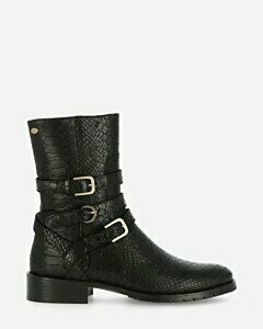 Ankle boot printed leather with buckles black